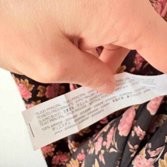 Zara Satin Rose Floral Slip Midi Dress Black Pink Size XS - Picture 12 of 12